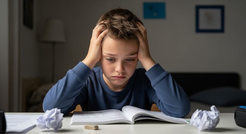 Schüler mit Prüfungsangst und Gymi-Vorbereitungssorgen